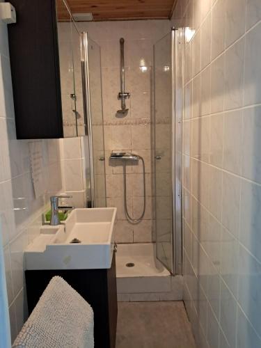 une salle de bain avec une douche et un lavabo et une douche dans l'établissement Le Marquenterre, à Quend-Plage