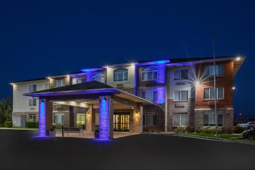 a building with blue lights in front of it at Holiday Inn Express & Suites American Fork - North Provo by IHG in American Fork