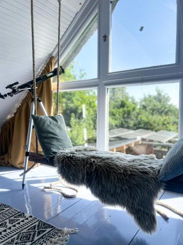 a large animal paw hanging from a swing at Zanzara Guesthouse in Pákozd