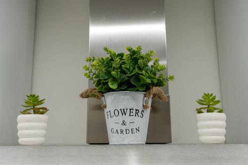 a pot with flowers and a plant in it at Th Luxury Apartment Taormina in Taormina