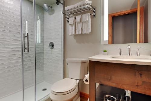 a bathroom with a toilet and a sink and a shower at Timberline Condominiums 1 Bedroom Premier Unit D2F in Snowmass Village