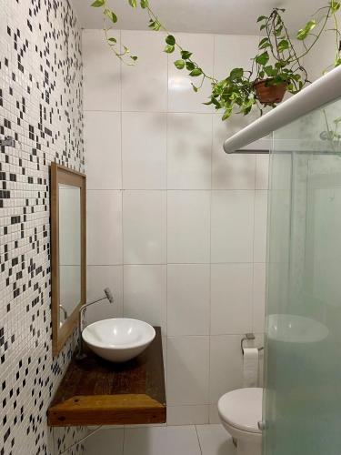 un bagno con lavandino e WC di Studio-House with Tropical Garden a Belo Horizonte