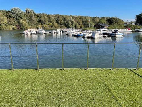 a group of boats are docked in a marina at House Boat logement insolite in Deûlemont