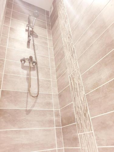 une douche avec pommeau de douche dans une salle de bain dans l'établissement Sadi Carnot - 2A, à Millau
