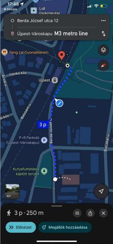 a screenshot of a map of a street at Benvenuto Apartman in Budapest