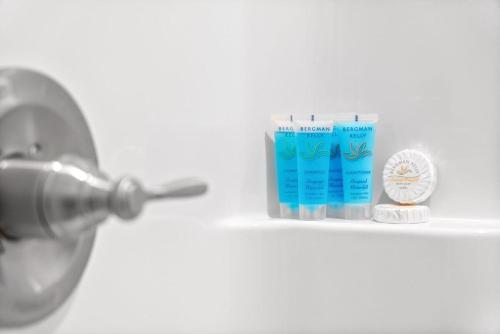 a bathroom sink with toothbrushes and a toothpaste at Unit #801 Peachers Place Townhomes in Clarksville