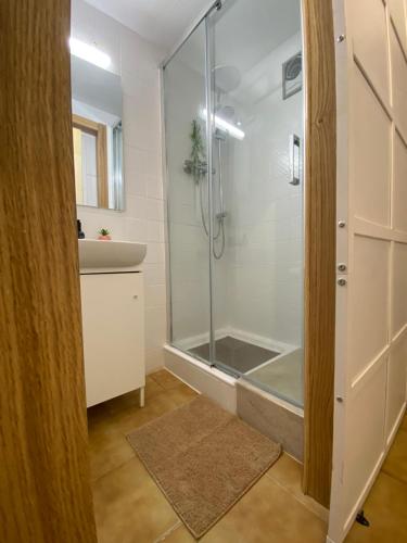 un baño con ducha y lavabo en Apartamento en frente al mar de Empuriabrava, en Empuriabrava
