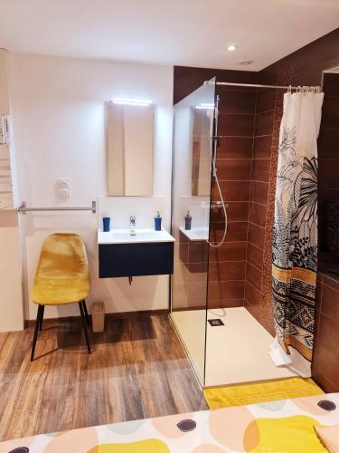 une salle de bain avec un lavabo et une douche dans l'établissement Rep - 3A, à Millau