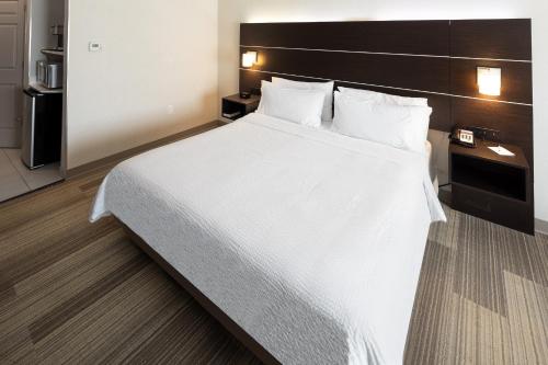 a large white bed in a hotel room at Holiday Inn Express & Suites Chicago West - St Charles by IHG in Saint Charles