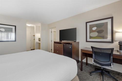 a hotel room with a bed and a desk and a television at Best Western Cedar Park Inn in Edmonton