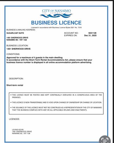 a screenshot of the city of naming a business license at Bright private suite near Departure Bay beach in Nanaimo