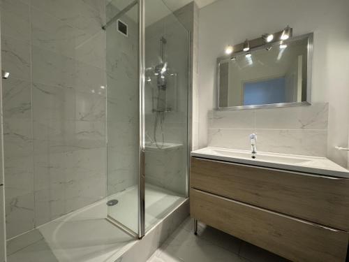 une salle de bain avec une douche, un lavabo et une baignoire dans l'établissement Apartment in Le Mans near Antarès Stadium, au Mans