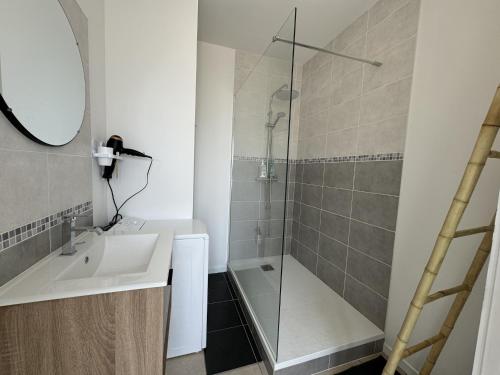 une salle de bain avec un lavabo et une douche dans l'établissement House in Le Mans with Private Courtyard, au Mans