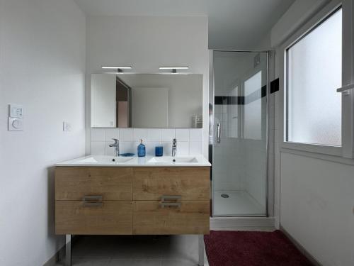une salle de bain avec un lavabo et une douche dans l'établissement Holiday Home in Le Mans near 24H Circuit, au Mans