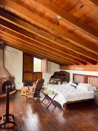 a large bedroom with a bed and a fireplace at Casa en Tapalpa Cerca del Centro in Tapalpa