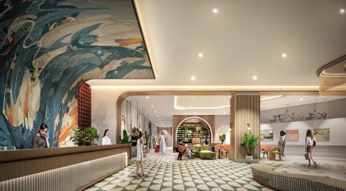 a rendering of a hotel lobby with a painting on the wall at ARTOTEL Living World Kota Wisata 