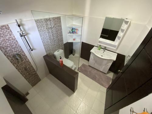 a bathroom with a toilet and a sink and a mirror at Lalaguna Villas Luxury Dive Resort and Spa in Puerto Galera