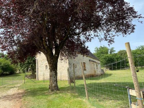 un arbre devant un bâtiment avec une clôture dans l'établissement Gîte à Rocamadour, à Rocamadour