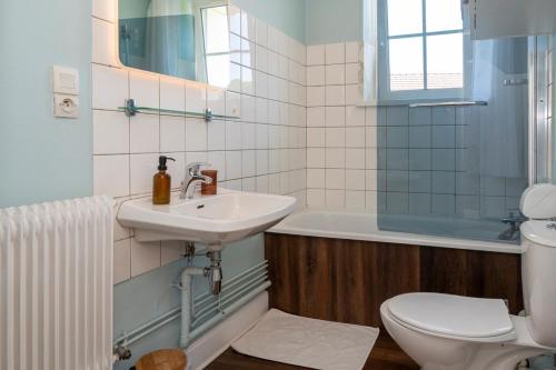 a bathroom with a sink and a toilet at L'Aubépine au bord du lac vue directe sur le lac ,Borne E à 20m in Gérardmer