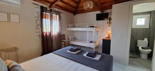 a bedroom with a bed and a toilet in a room at Georgia apartments in Stafylos