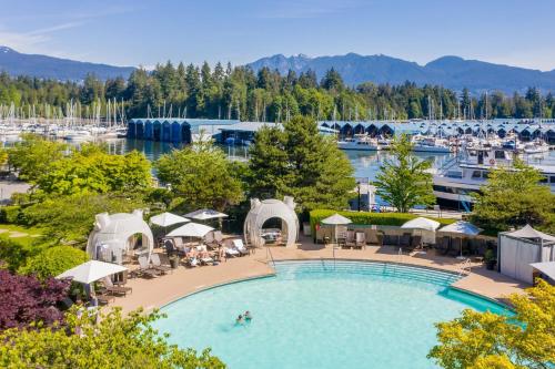 an overhead view of a pool at a marina at The Westin Bayshore, Vancouver in Vancouver