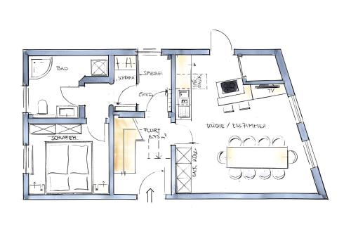 a drawing of a floor plan of a house at Haus Seezeit in Malchow