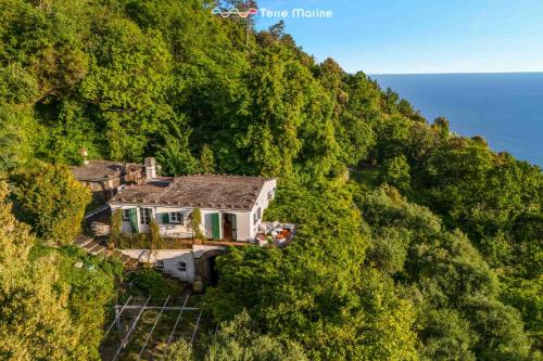 een luchtfoto van een huis op een heuvel bij Infinito, Terre Marine in Levanto