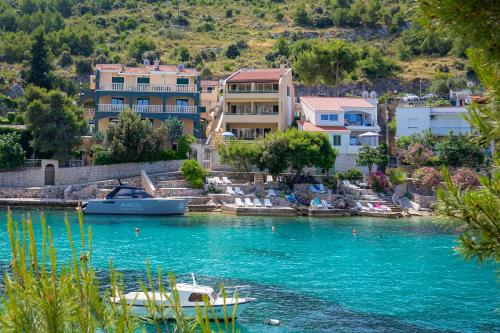 a view of a river with boats in the water at Villa Lavanda in Primošten