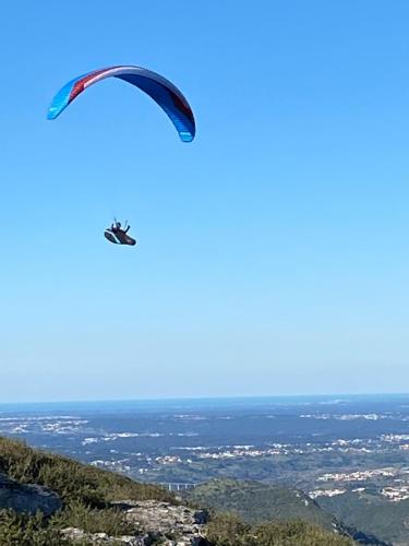 two birds flying in the sky over a city at Casas da Chainça - Turismo de Natureza in Chainça