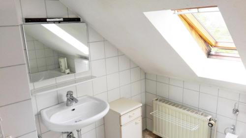 een badkamer met een wastafel en een spiegel bij Gelder Dyck in Kevelaer