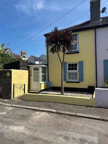 a palm tree in front of a house at Shelley Beach in Deal
