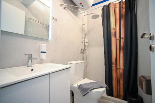 a bathroom with a sink and a toilet and a shower at Voulis 45 Plaka Suite by Zeussuites in Athens