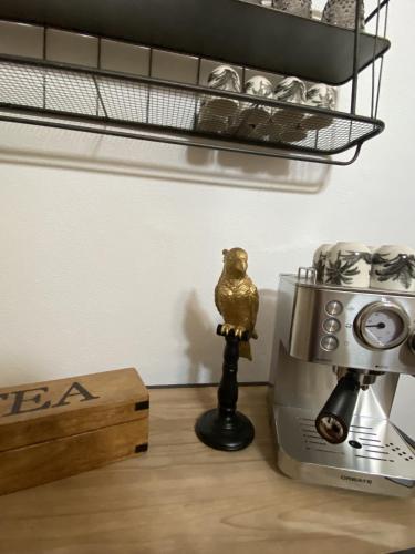 a kitchen counter with a coffee maker and a blender at Refúgio No16 Ocean Air & Rooftop Flair in Albufeira