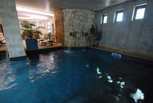 a large swimming pool with fish in a room at Mulberries in Żabbar