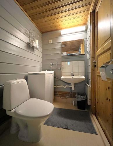 a bathroom with a toilet and a sink at Lomariihi 2 in Muurame