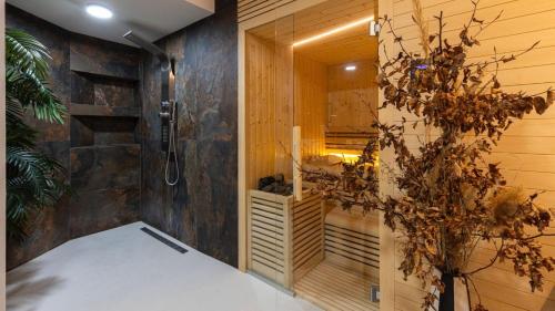 a bathroom with a walk in shower and a shower at Villa Arka in Ravna Gora