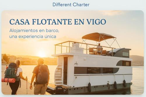 two people are boarding a boat in the water at Casa Flotante en el Puerto de Vigo - Different Charter in Vigo