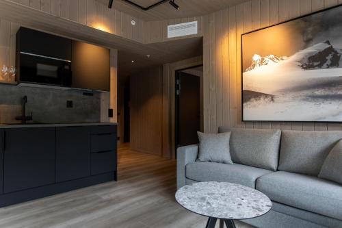 Coin salon dans l'établissement Wangen Apartments by Fjord Resort