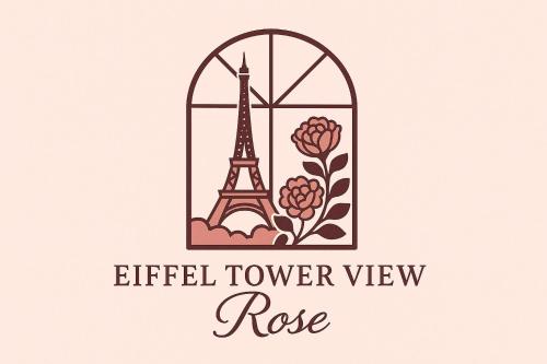 une étiquette avec la tour Eiffel et des fleurs dans l'établissement Eiffel Tower view Rose, apartment #2, à Paris