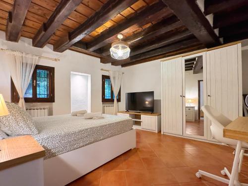 ein großes Schlafzimmer mit einem Bett und einem TV in der Unterkunft Casa Alleria Venezia in Venedig