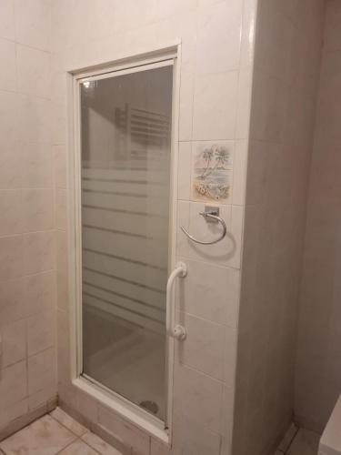 une douche avec une porte vitrée dans une salle de bain dans l'établissement La Dolce Vita, à Marseille