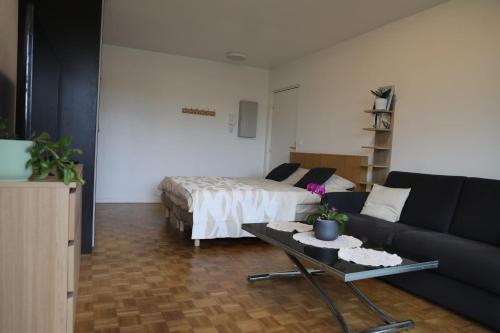 un salon avec un canapé et un lit dans l'établissement Magnifique studio emplacement premium, à Paris