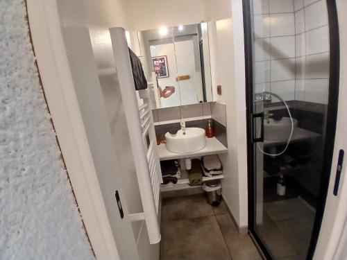 une salle de bain avec un lavabo et un miroir dans l'établissement Appartement station de Laye, à Laye