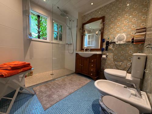 a bathroom with a shower and a sink and a toilet at ABEILLE in Vence