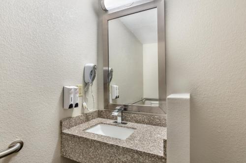a bathroom with a sink and a mirror at Red Roof Inn Staunton in Staunton