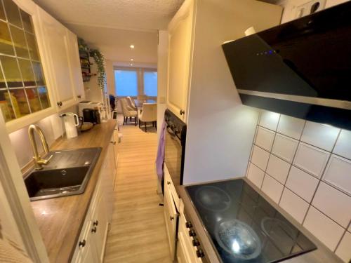 a kitchen with a sink and a counter top at Kleines Paradies an der Nordsee am Großen Meer in Südbrookmerland