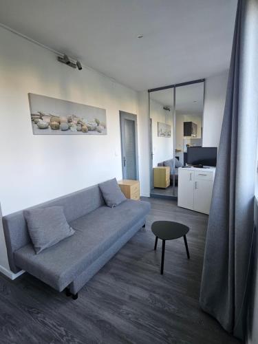 un salon avec un canapé et une table dans l'établissement F2 sympa quartier Nouvelle Ville, à Metz