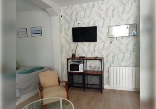 a living room with a tv and a bed at Estudio independiente Forget Me Not in Getxo