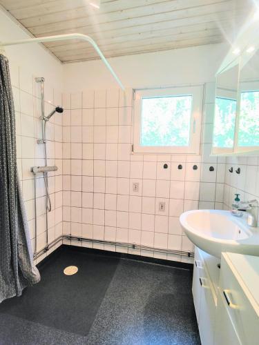 a bathroom with a sink and a shower at Haus Ole 