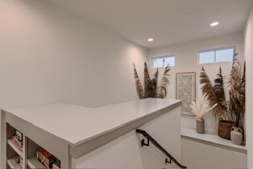 a large white room with a counter and some plants at Stunning home - walk to square & heated pool in Georgetown